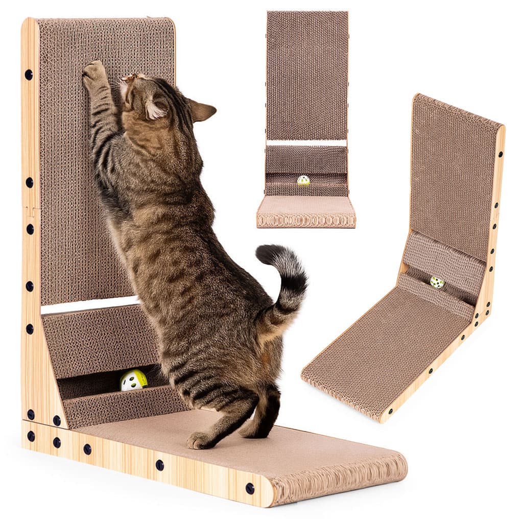 Drapak tekturowy dla kota narożny kartonowy legowisko z zabawką Petsi