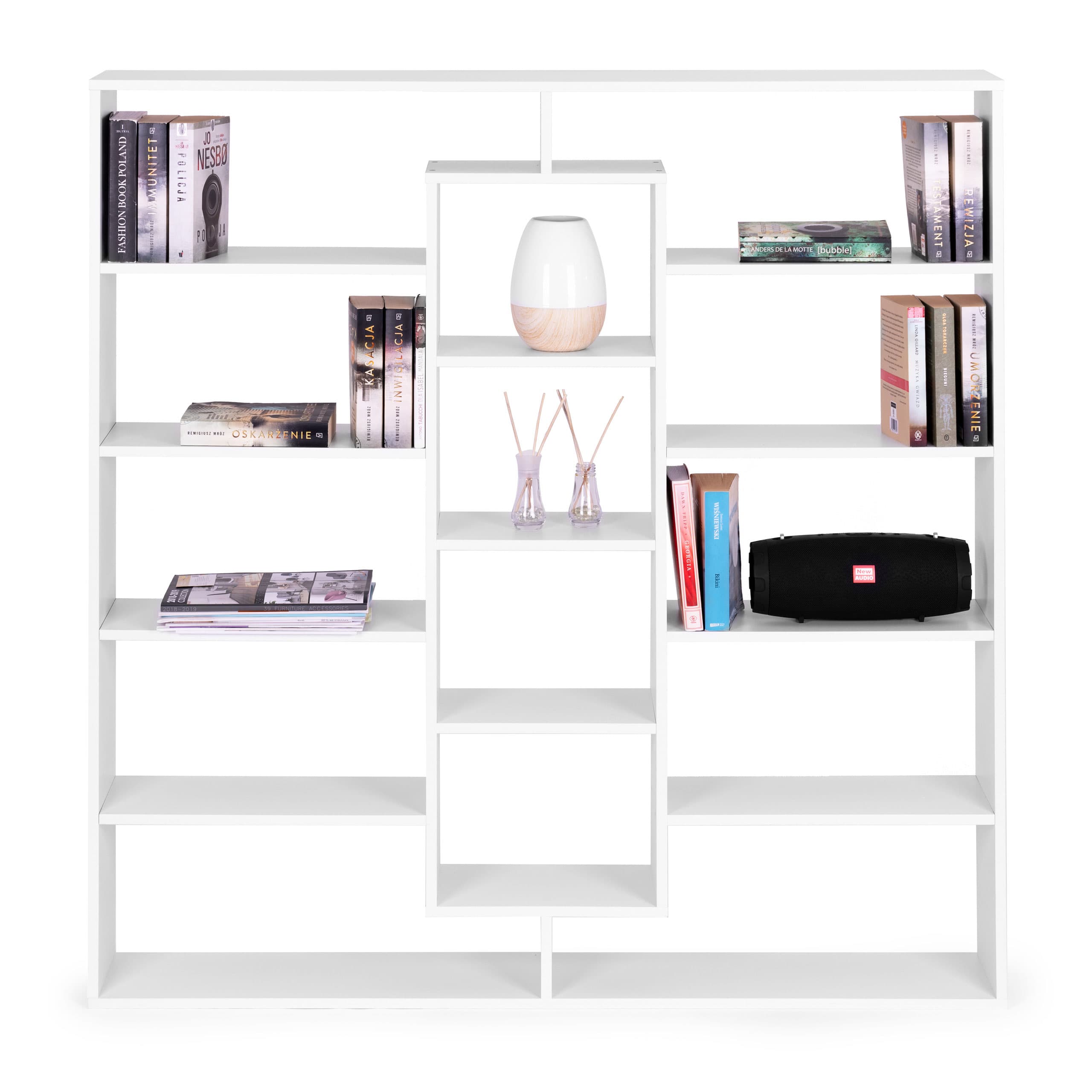 Nowoczesny stojący regał szafka na książki 14 półek biały ModernHome