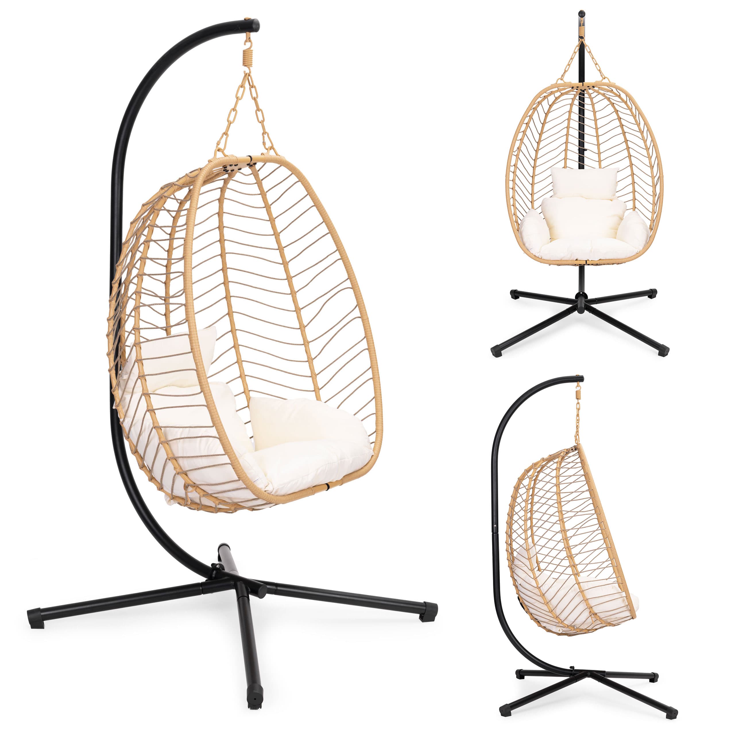 Fotel Kokon wiszący wolnostojący bujany ogrodowy do 120 kg + poduszki MultiGarden