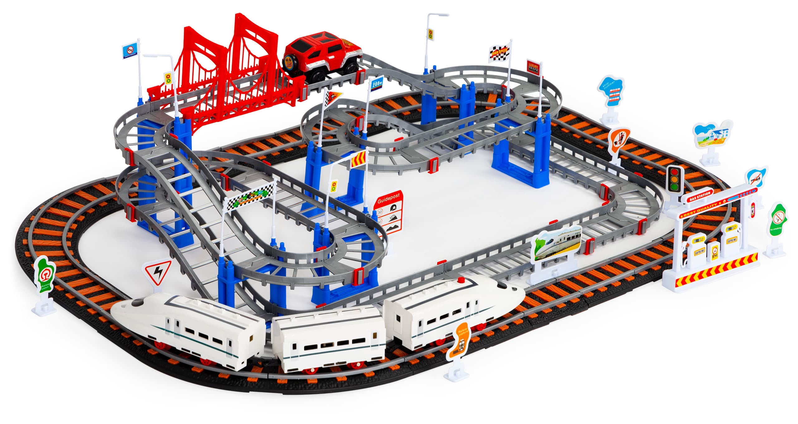 Kolejka i auto na baterie dwa tory miasto 108 elementów