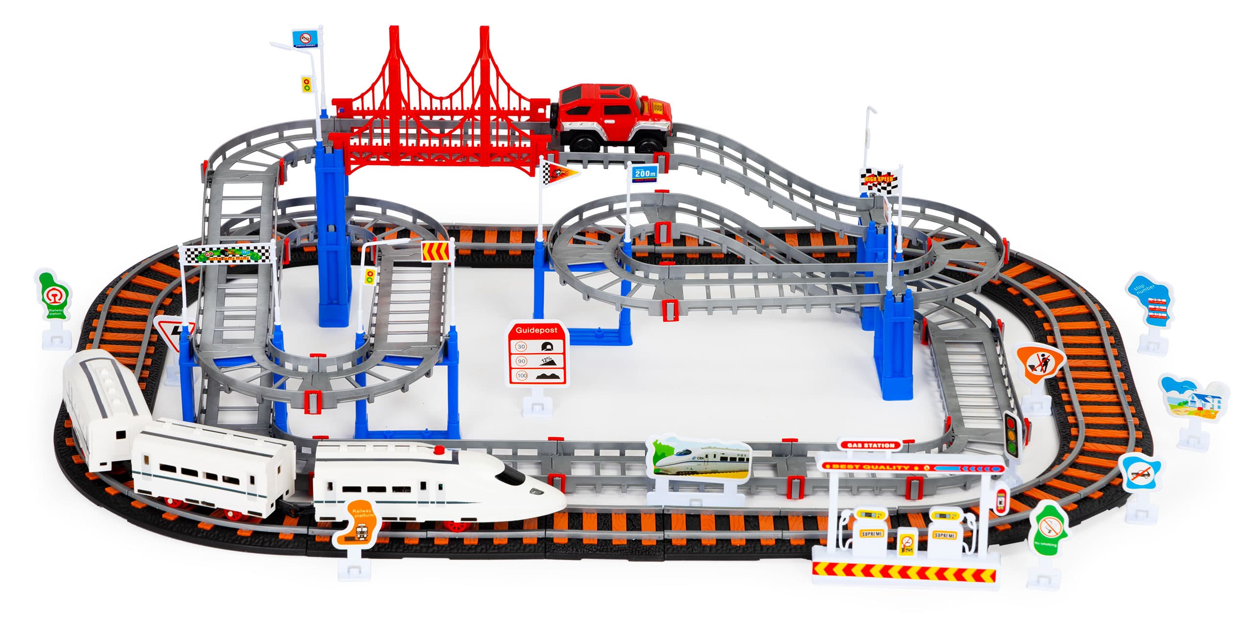 Kolejka i auto na baterie dwa tory miasto 108 elementów