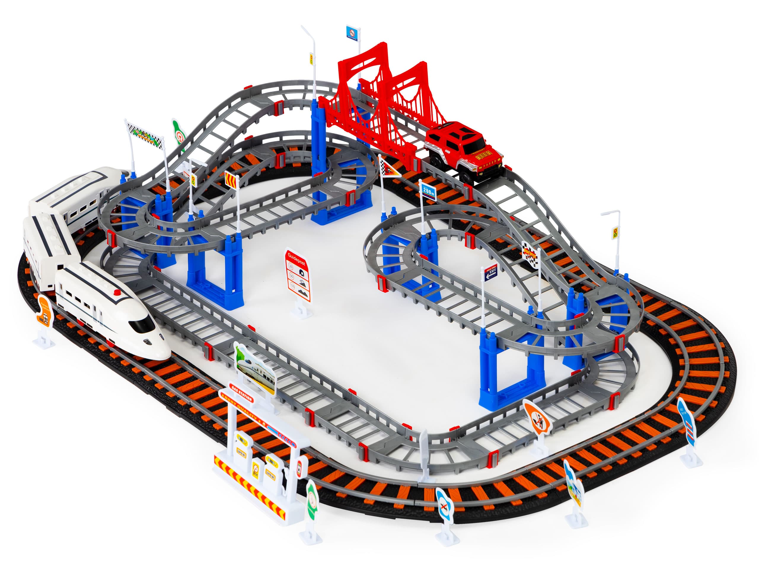 Kolejka i auto na baterie dwa tory miasto 108 elementów