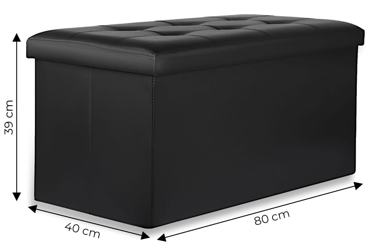 Pufa ze schowkiem siedzisko skrzynia otwierana 80x40 cm pikowana czarna
