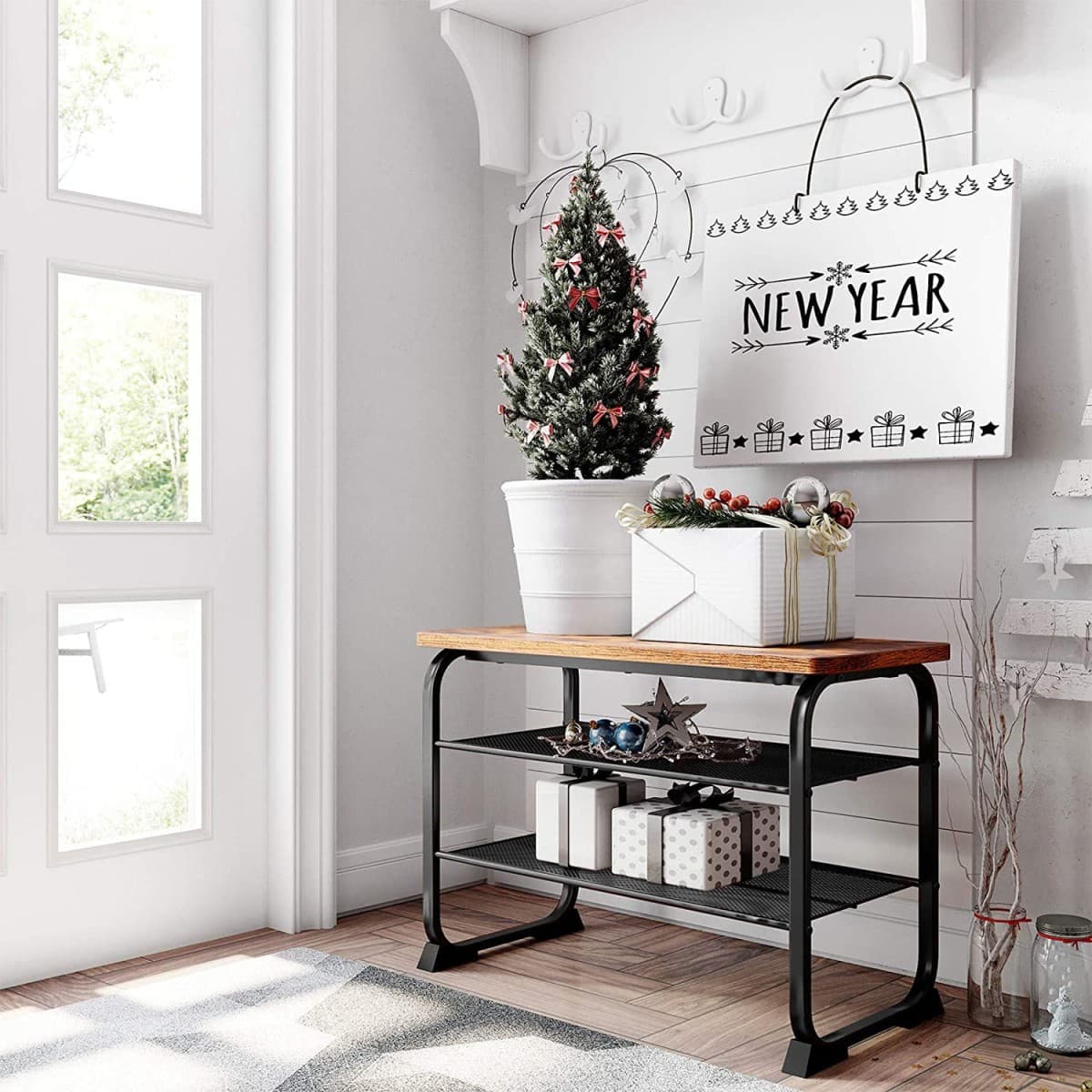 Regał na buty z siedziskiem loftowy 2 półki