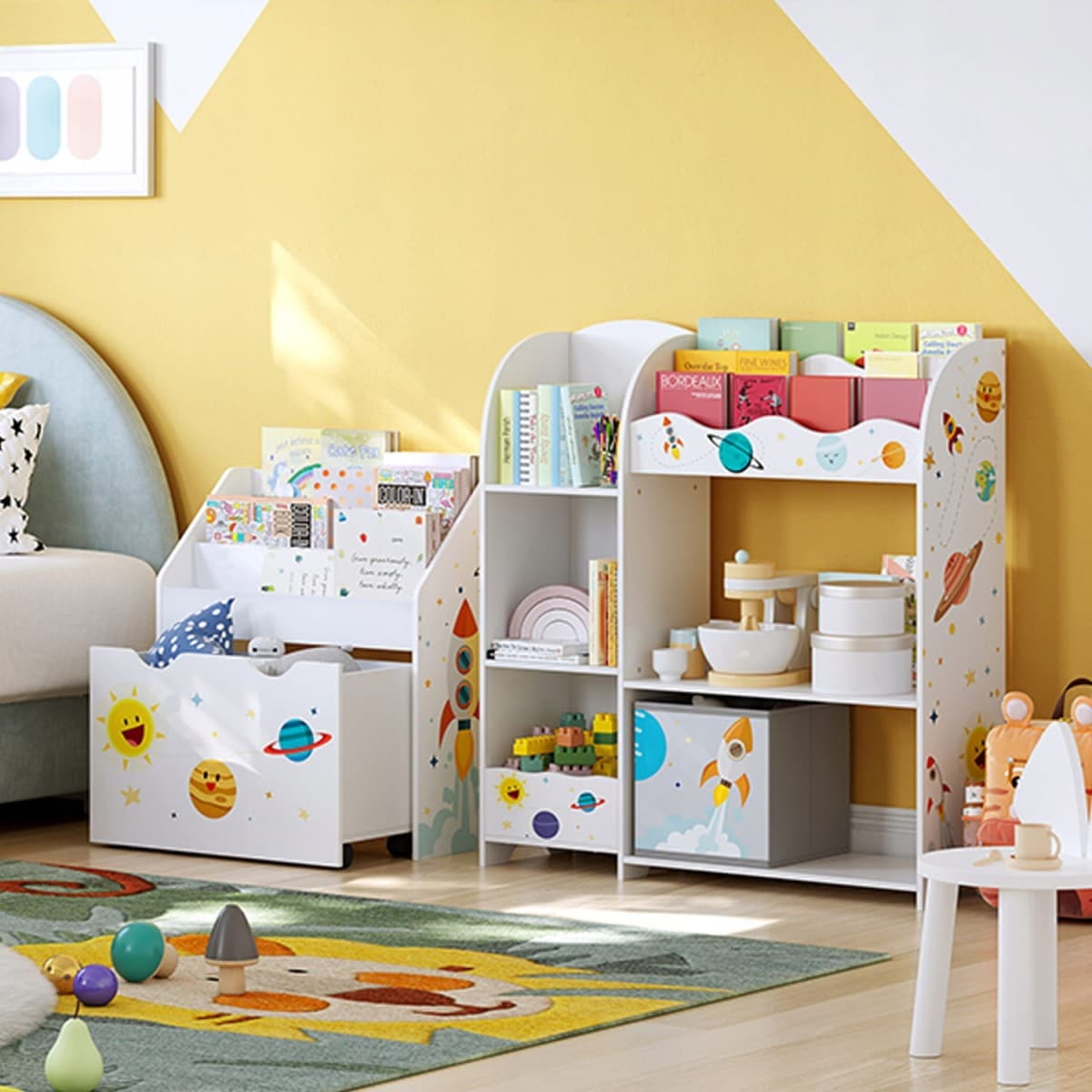 Regał na zabawki szafka dla dzieci 5 półek 2 pudełka do przechowywania przegródki na książki