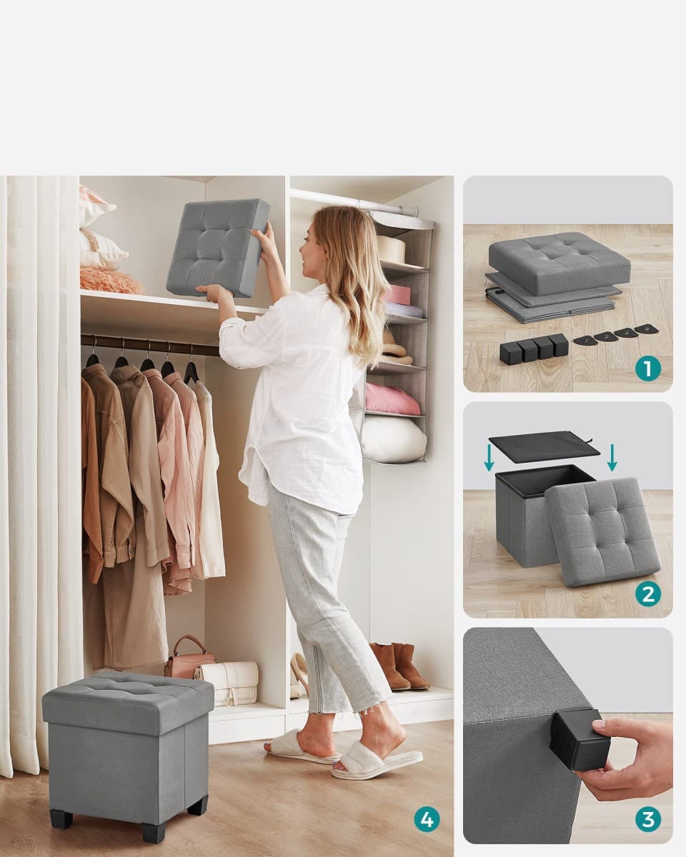 Pufa ze schowkiem podnóżek siedzisko pikowanie szara