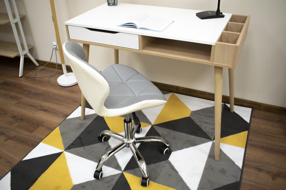 Krzesło obrotowe biurowe z szerokim oparciem ekoskóra szaro-białe