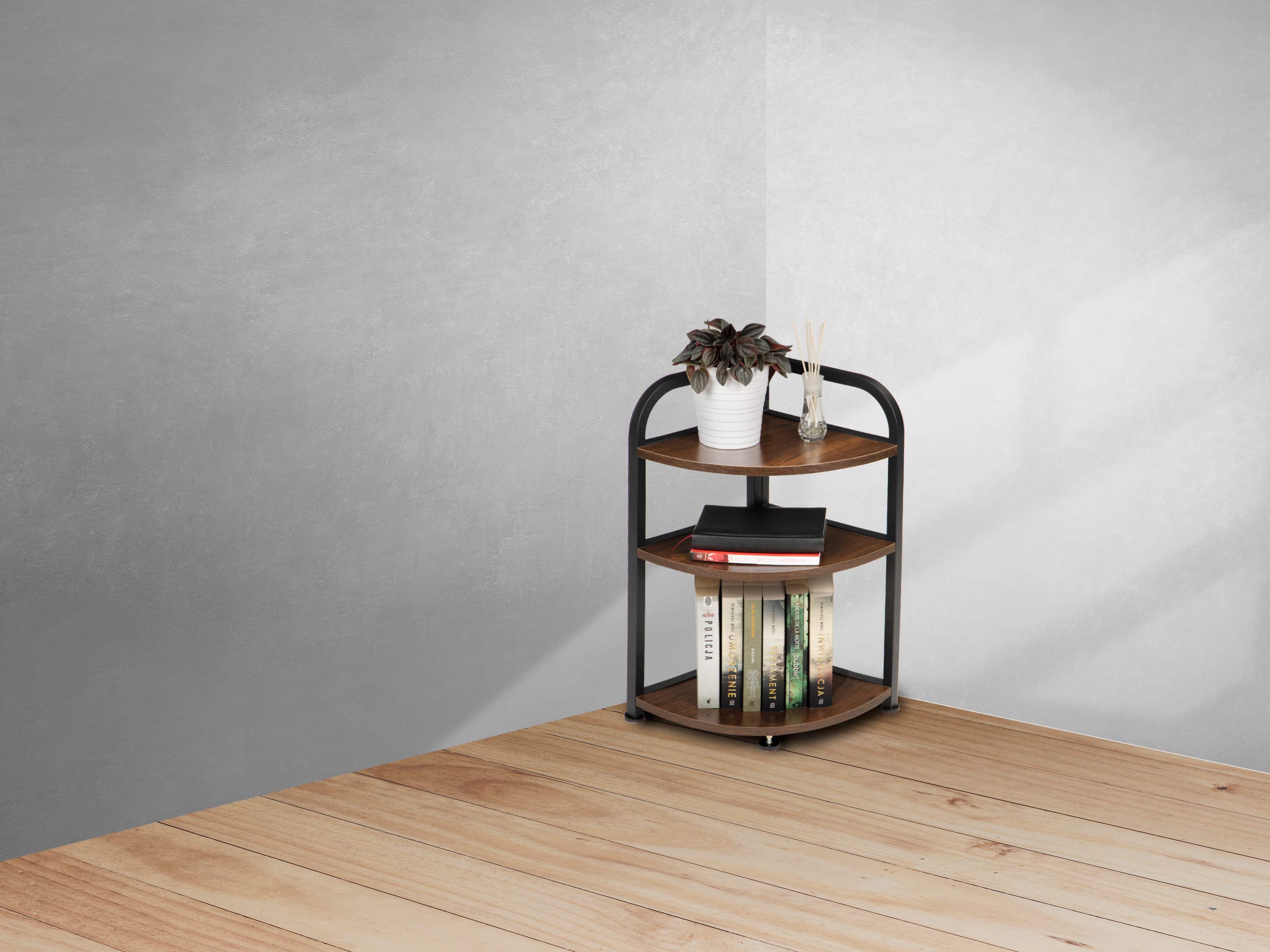 Regał stojak narożny szafka 3 półki LOFT drewniana narożnikowa ModernHome